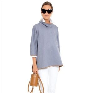 NWT Tuckernuck Slate Blue Leather Trim Funnel Piper Poncho